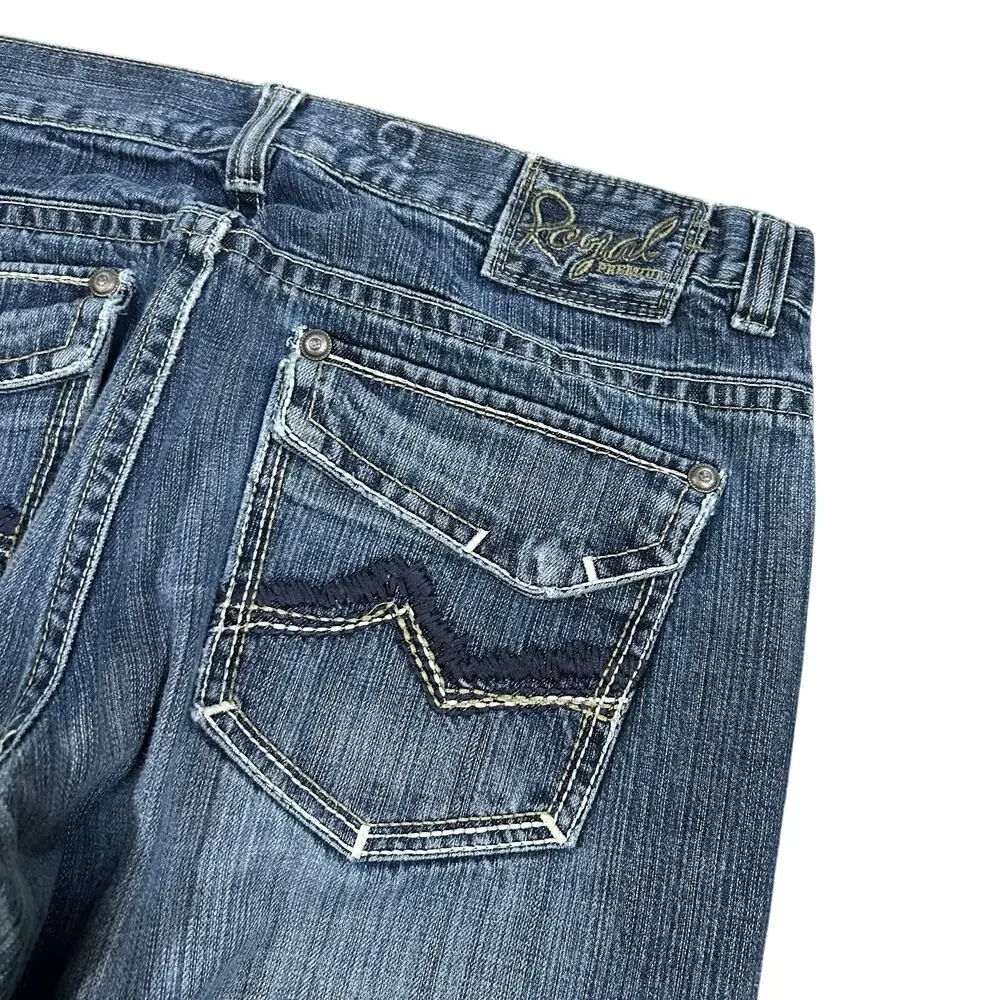 Vintage Y2K Royal Premium Loose Bootcut Jeans 36x30 Distressed Denim Baggy